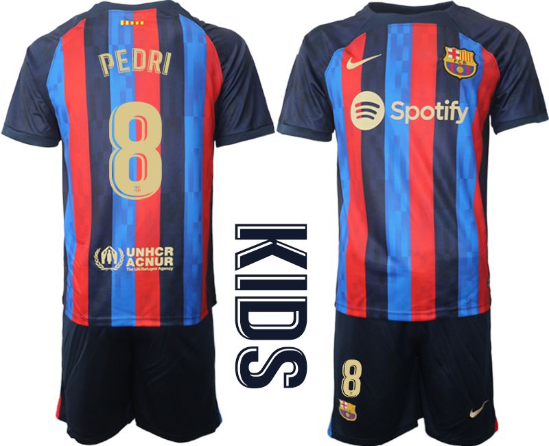 Youth 2022-2023 Club Barcelona home blue #8 Soccer Jersey->youth soccer jersey->Youth Jersey